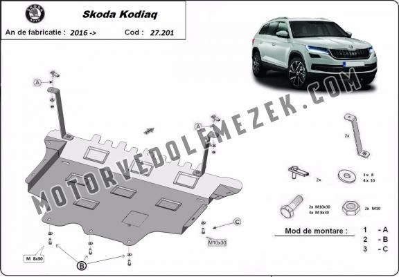 Acél motor, sebbeségváltó, hütő, első lökhárító védőlemez Skoda Kodiaq