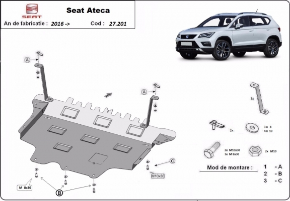 Acél motor, sebességváltó, hűtő, első lökhárító védőlemez Seat Ateca