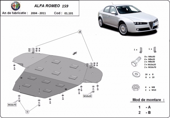 Acél motor, sebességváltó, hűtő, első lökhárító védőlemez Alfa Romeo 159