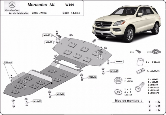 Acél motor, sebességváltó, hűtő, első lökhárító védőlemez Mercedes ML W164