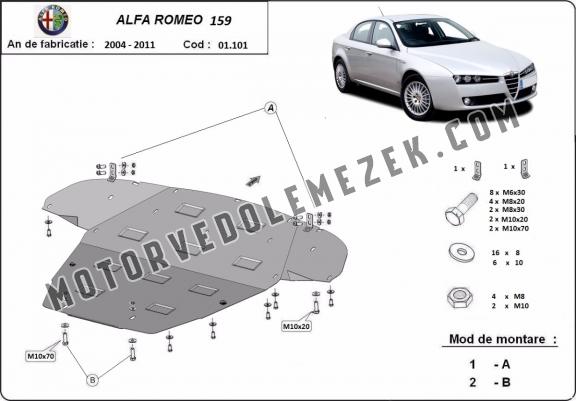 Acél motor, sebességváltó, hűtő, első lökhárító védőlemez Alfa Romeo 159