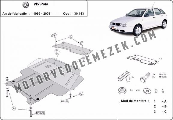Acél motor, sebbeségváltó, hütő, első lökhárító védőlemez Volkswagen Polo - 6N, 6N1, 6K, Classic, Variant