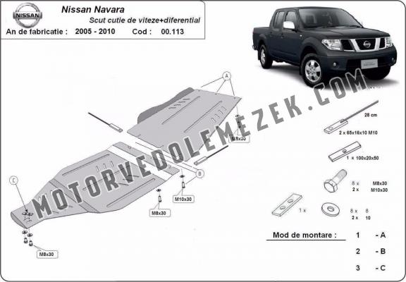 Acél kapcsolószekrény, osztómű védőlemez Nissan Navara D40