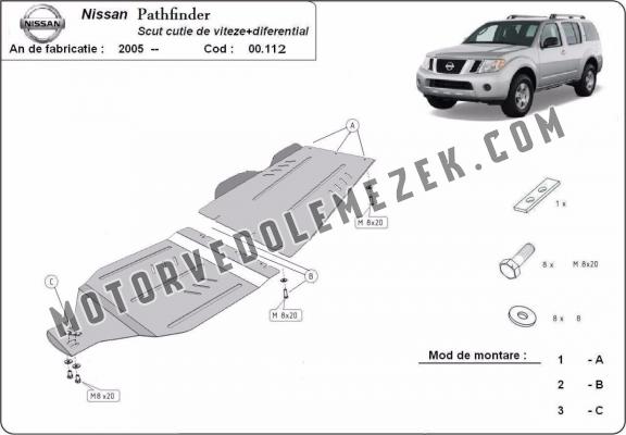 Acél kapcsolószekrény, osztómű védőlemez Nissan Pathfinder