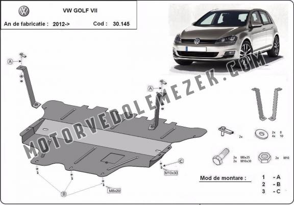Acél motor, kapcsolószekrény védőlemez VW Golf 7