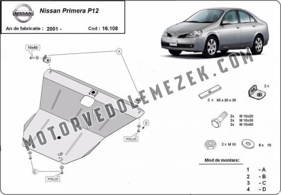 Acél motor, kapcsolószekrény, hütő védőlemez Nissan Primera P12
