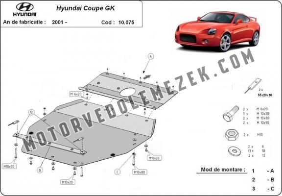 Acél motor, sebbeségváltó, hütő, első lökhárító védőlemez Hyundai Coupé Gk