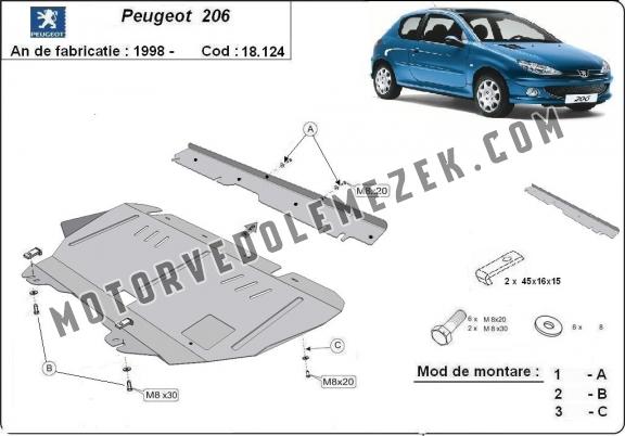 Acél motor, kapcsolószekrény, hütő védőlemez Peugeot 206