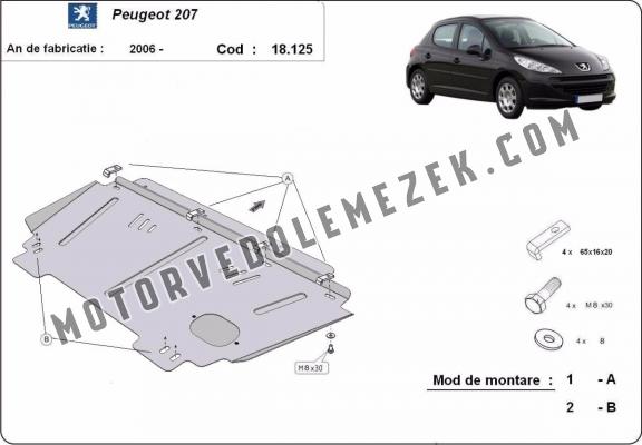 Acél motor, kapcsolószekrény, hütő védőlemez Peugeot 207