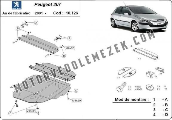 Acél motor, sebbeségváltó, hütő, első lökhárító védőlemez Peugeot 307