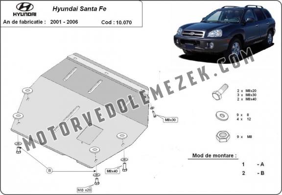 Acél motor, kapcsolószekrény, hütő védőlemez Hyundai Santa Fe