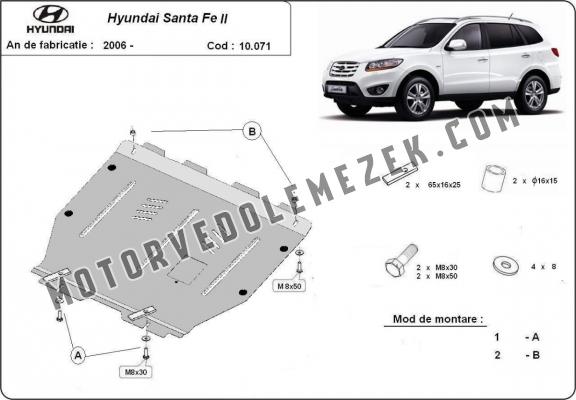Acél motor, kapcsolószekrény, hütő védőlemez Hyundai Santa Fe