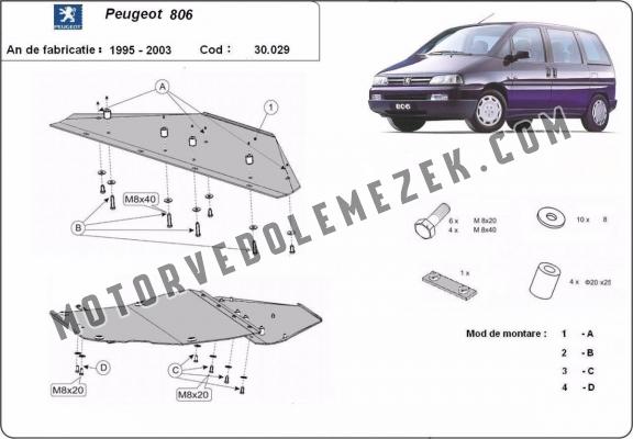Acél motor, kapcsolószekrény, hütő védőlemez Peugeot 806