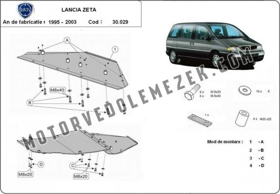 Acél motor, kapcsolószekrény, hütő védőlemez Lancia Zeta
