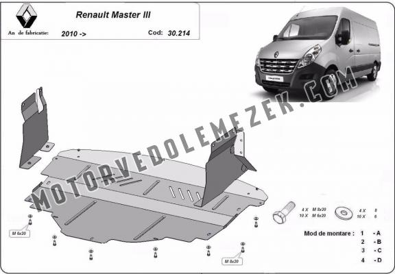 Acél motor, sebbeségváltó, hütő, első lökhárító védőlemez Renault Master 3