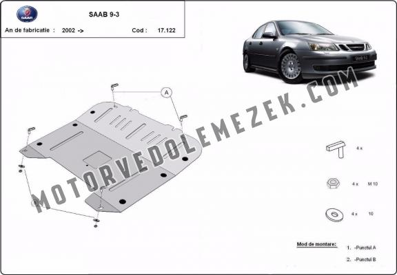 Acél motor, kapcsolószekrény védőlemez Saab 9-3