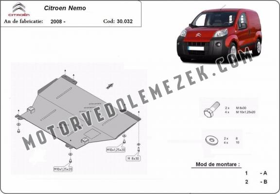Acél motor, kapcsolószekrény védőlemez Citroen Nemo