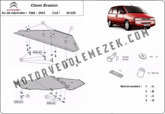 Acél motor, sebbeségváltó, hütő, első lökhárító védőlemez Citroen Evaeton