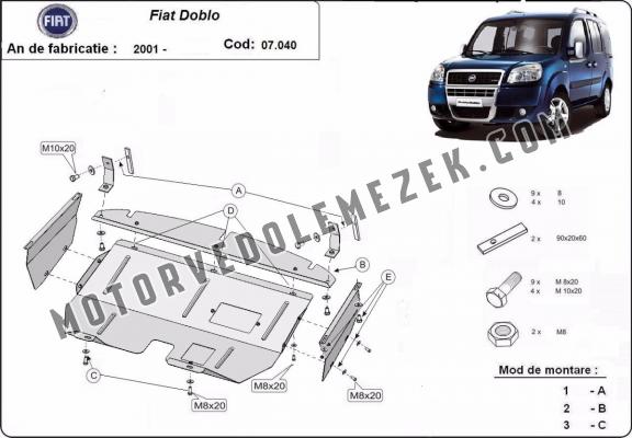Acél motor, sebbeségváltó, hütő, első lökhárító védőlemez Fiat Doblo