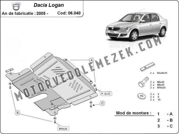 Acél motor, kapcsolószekrény védőlemez Dacia Logan 1
