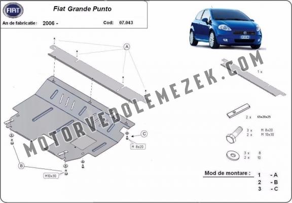 Acél motor, kapcsolószekrény, hütő védőlemez Fiat Grande Punto