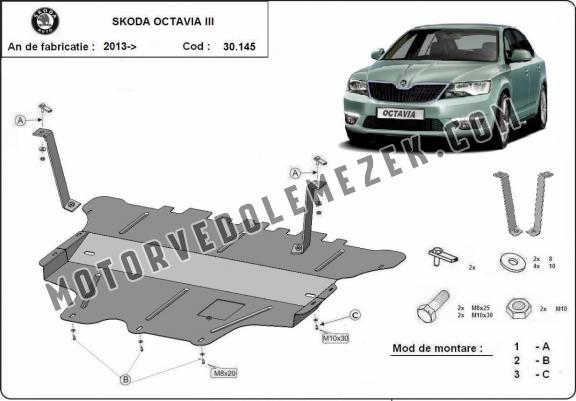 Acél motor, kapcsolószekrény védőlemez Skoda Octavia 3