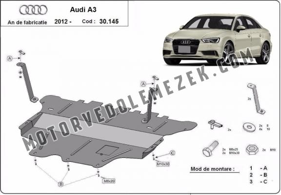 Acél motor, sebbeségváltó, hütő, első lökhárító védőlemez Audi A3 (8V)