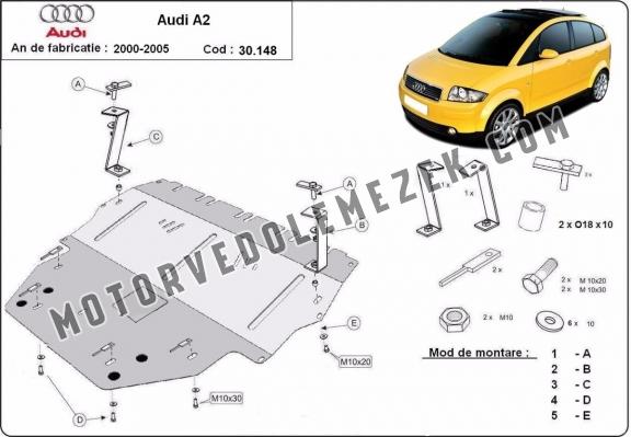 Acél motor, sebességváltó, hűtő, első lökhárító védőlemez Audi A2