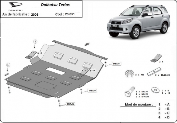 Acél motor, hűtő védőlemez Daihatsu Terios