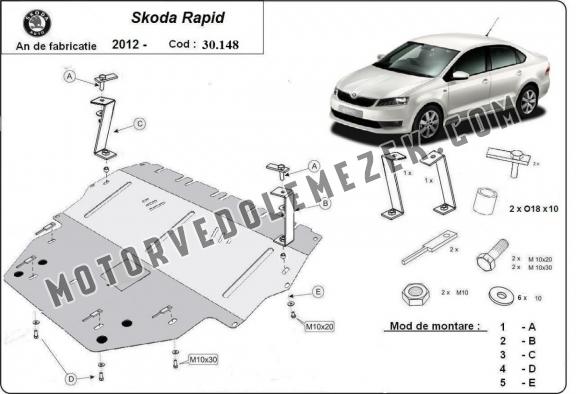 Acél motor, sebbeségváltó, hütő, első lökhárító védőlemez Skoda Rapid
