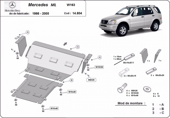 Acél motor, hűtő védőlemez Mercedes ML W163
