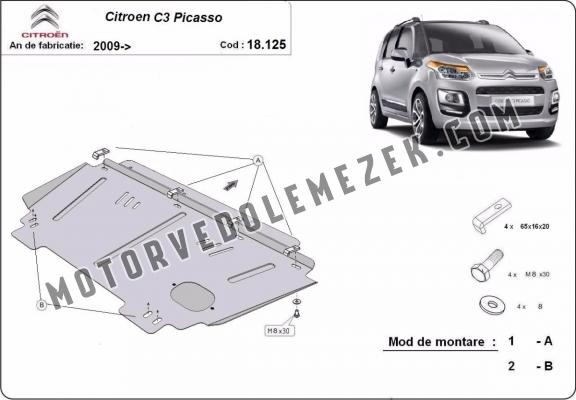 Acél motor, kapcsolószekrény védőlemez Citroen C3 Picasso