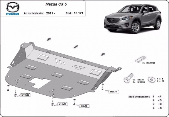 Acél motor, kapcsolószekrény, hűtő védőlemez Mazda CX5