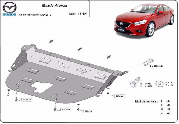 Acél motor, kapcsolószekrény, hűtő védőlemez Mazda Atenza