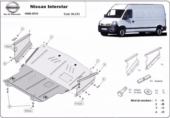 Acél motor, kapcsolószekrény, hűtő védőlemez Nissan Interstar