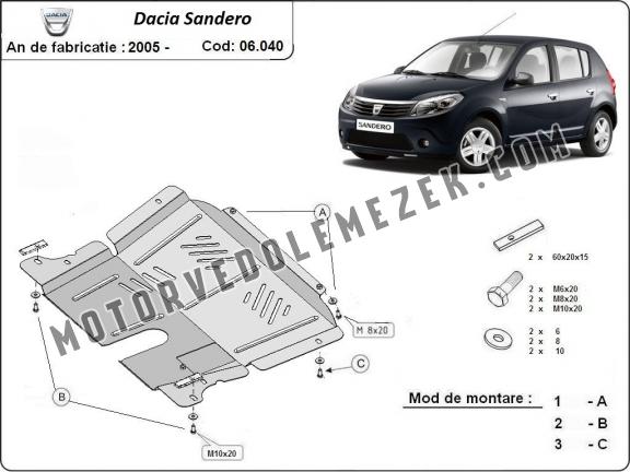Acél motor, sebbeségváltó, hütő, első lökhárító védőlemez Dacia Sandero