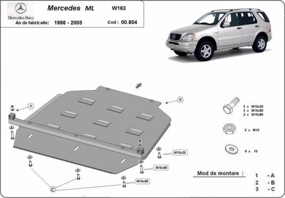 Acél kapcsolószekrény védőlemez Mercedes ML W163