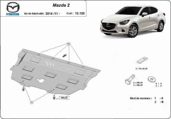 Acél motor, kapcsolószekrény, hűtő védőlemez Mazda 2