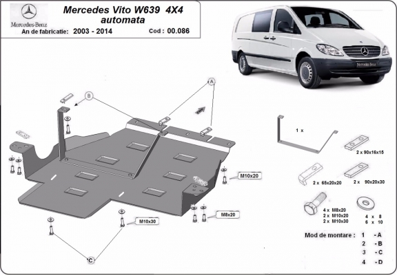 Acél kapcsolószekrény, osztómű védőlemez Mercedes Vito