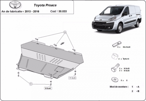 Acél motor, kapcsolószekrény, hűtő védőlemez Toyota Proace