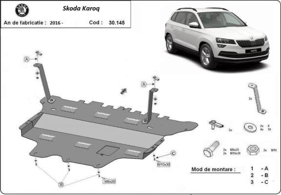 Acél motor, sebességváltó, hűtő, első lökhárító védőlemez Skoda Karoq