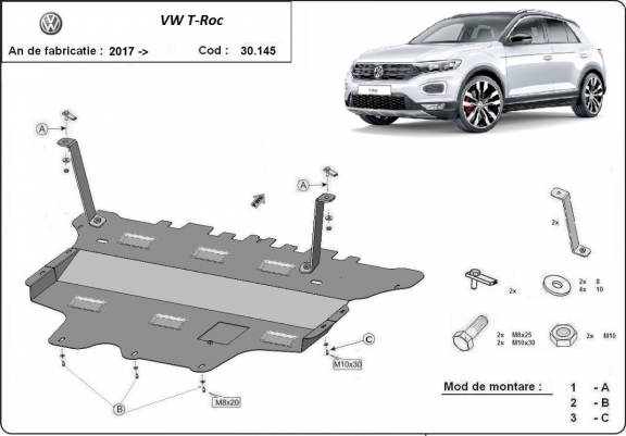 Acél motor, sebességváltó, hűtő, első lökhárító védőlemez Volkswagen T-Roc
