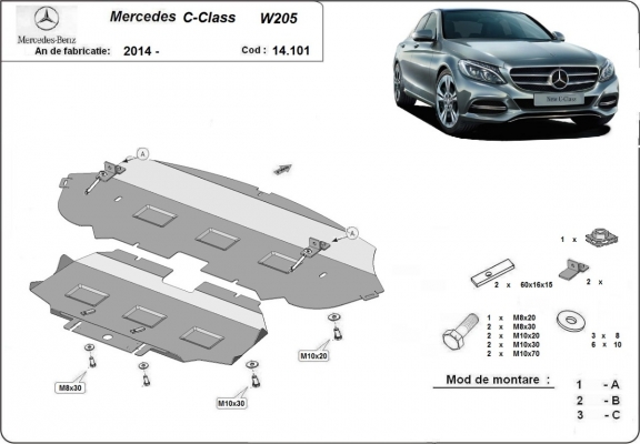 Acél motor, hűtő védőlemez Mercedes C-Class W205