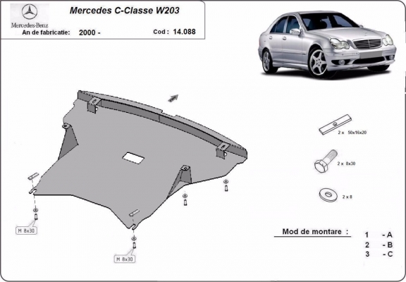 Acél motor, hűtő védőlemez Mercedes C-classe W203