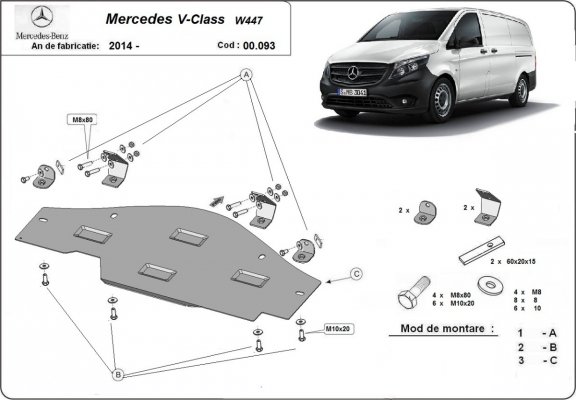 Acél EGR, STOP&GO rendszer védőlemez Mercedes V-Classe W447 4x2, 1.6 D