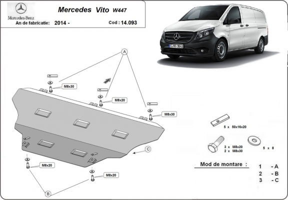 Acél motor, kapcsolószekrény, hűtő védőlemez Mercedes Vito W447