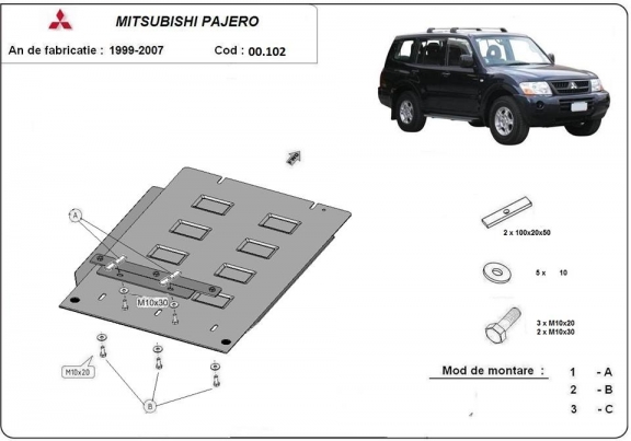 Acél kapcsolószekrény védőlemez Mitsubishi Pajero 3 (V60, V70)