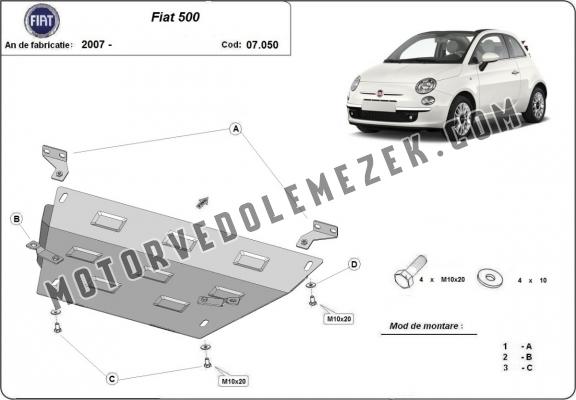 Acél motor, kapcsolószekrény, hütő védőlemez Fiat 500