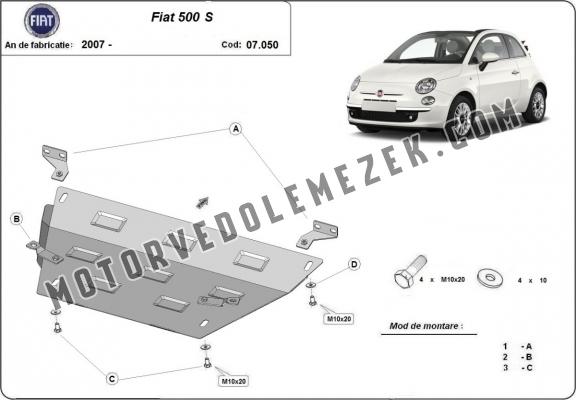 Acél motor, kapcsolószekrény, hütő védőlemez Fiat 500 S
