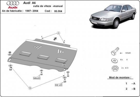 Acél kapcsolószekrény védőlemez Audi A6 - kézi sebességváltó